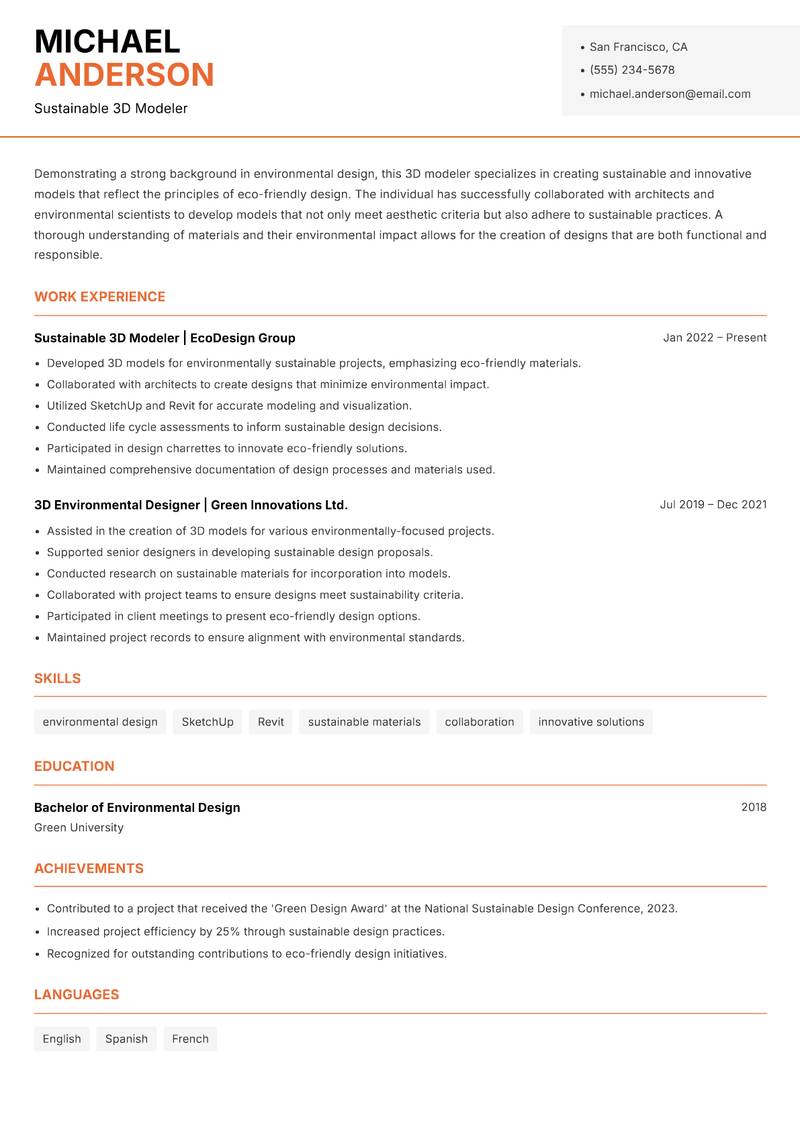3D Modeler Resume Template