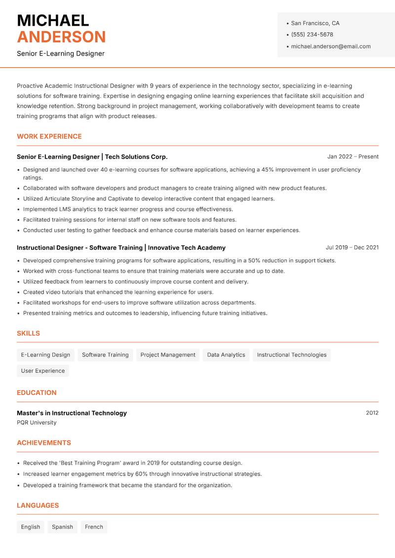 Academic Instructional Designer Resume Template