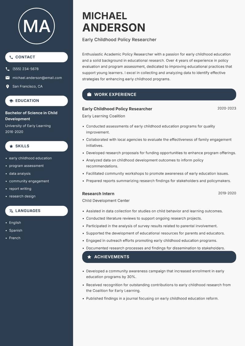 Academic Policy Researcher Resume Preview Example