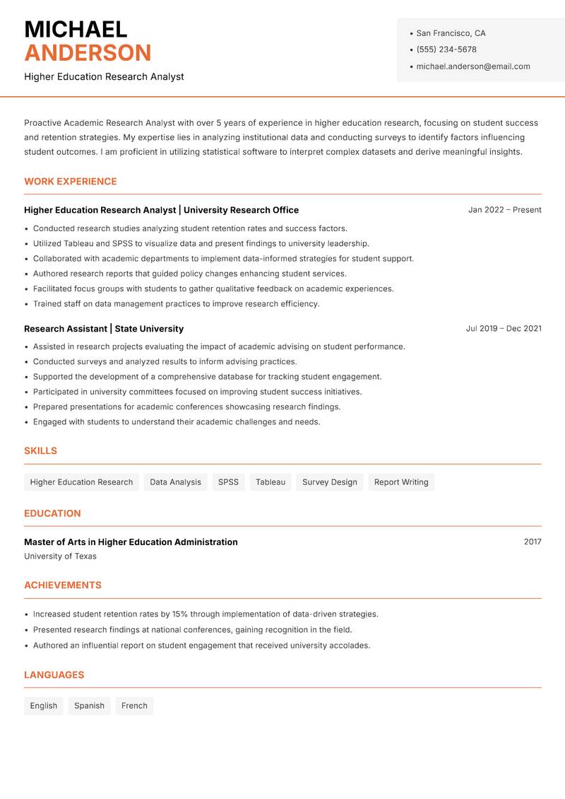 Academic Research Analyst Resume Template