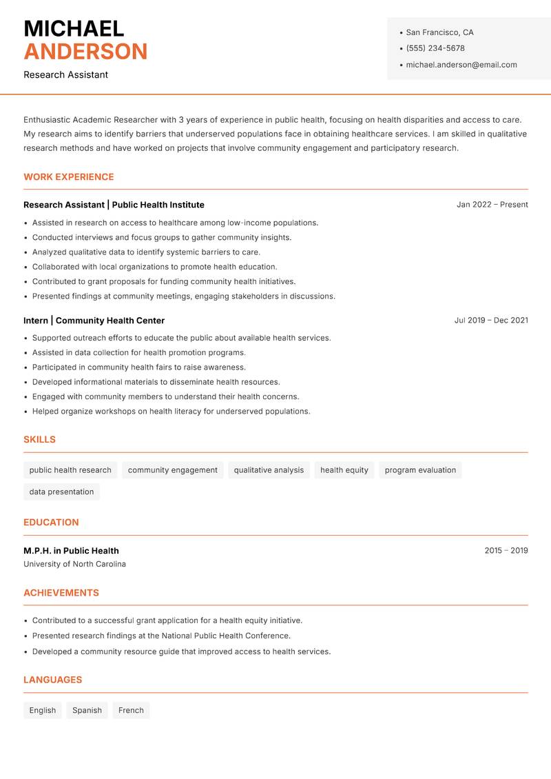 Academic Researcher Resume Template