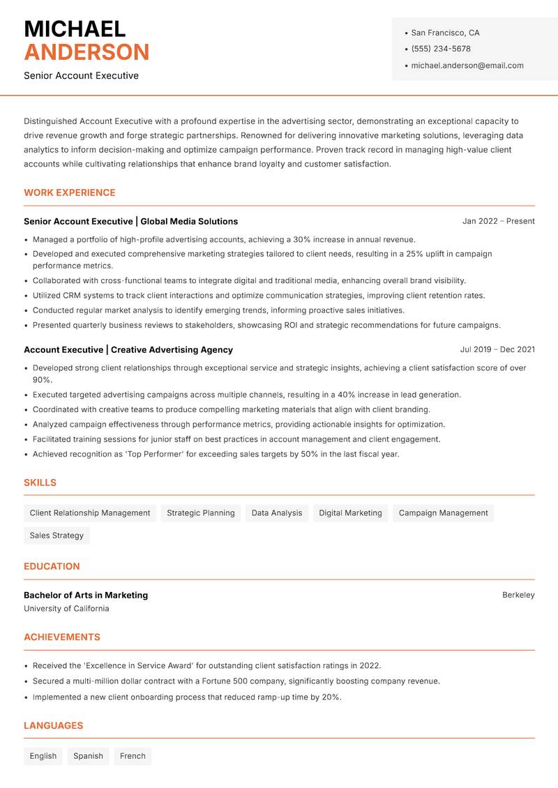 Account Executive Advertising Resume Template
