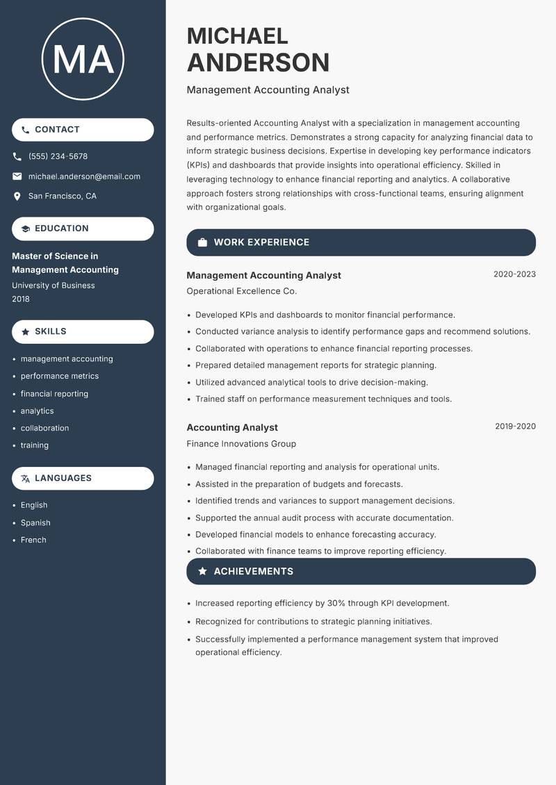 Accounting Analyst Resume Preview Example