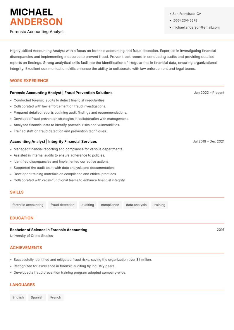 Accounting Analyst Resume Template