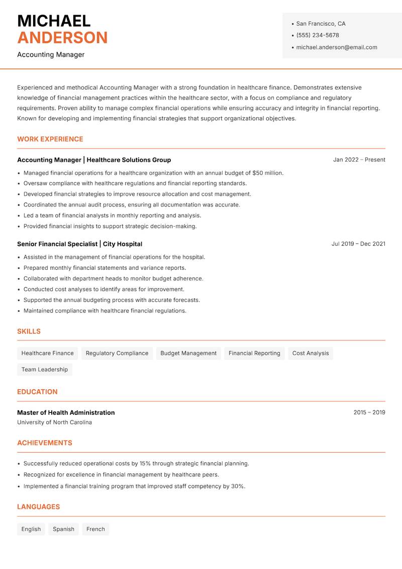 Accounting Manager Resume Template