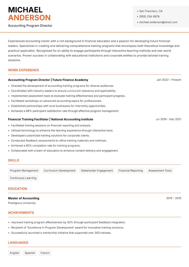 Accounting Trainer Resume Template