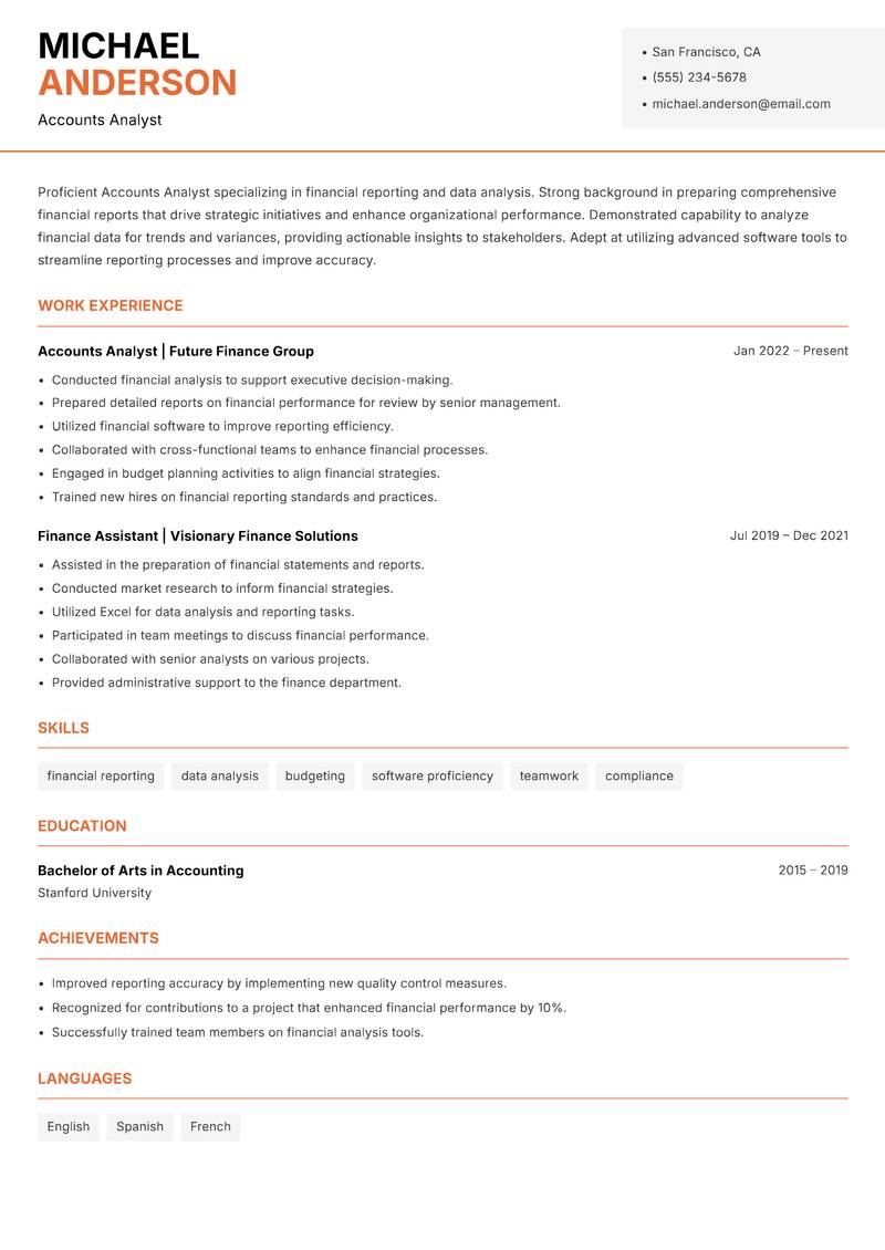 Accounts Analyst Resume Template