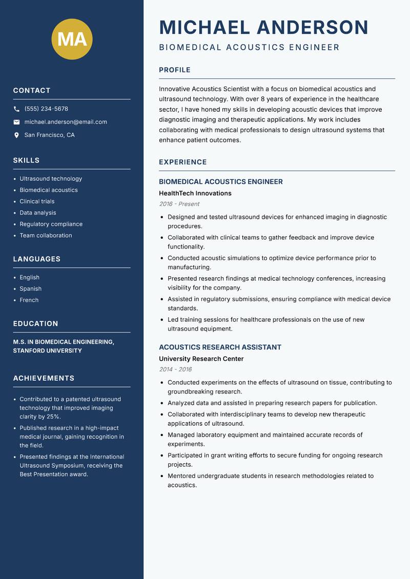 Acoustics Scientist Resume Preview Example