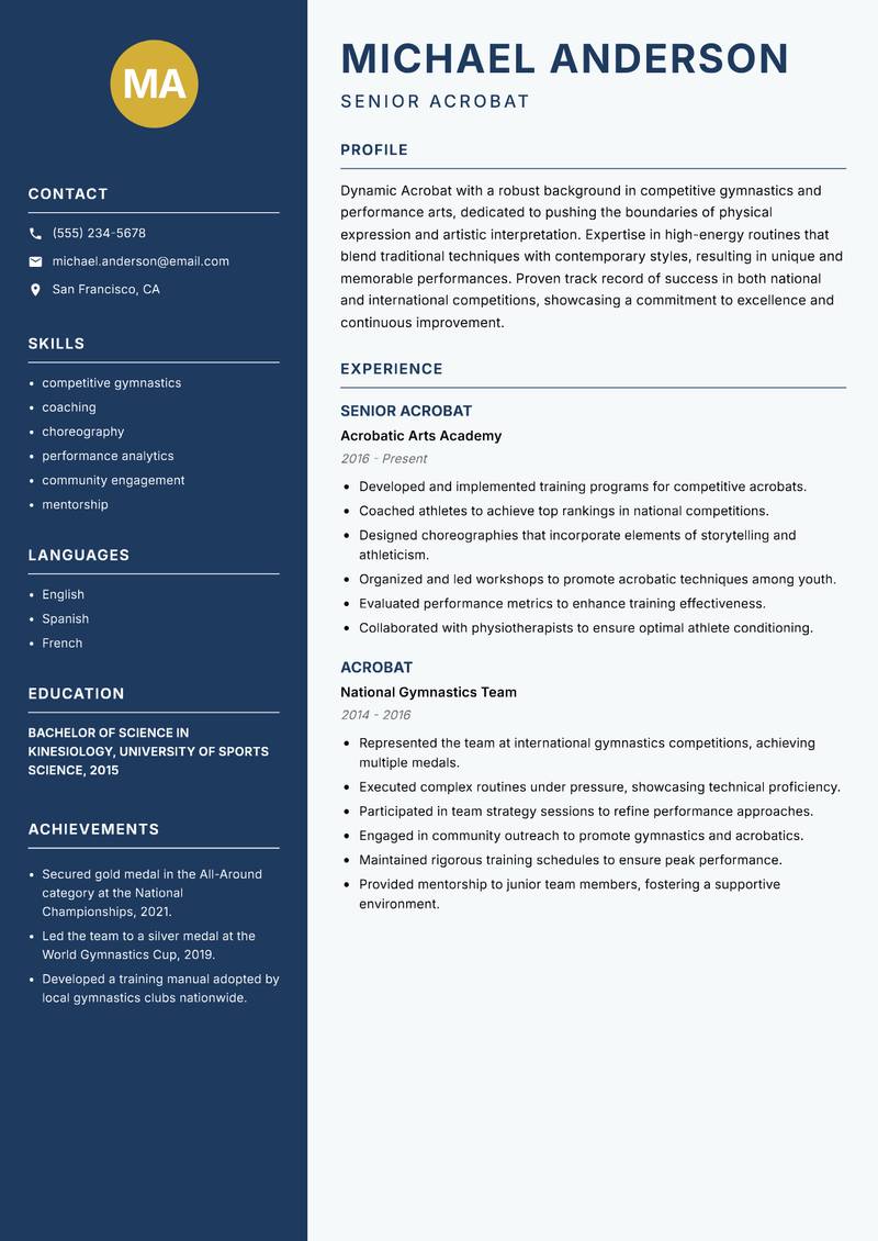 Acrobat Resume Preview Example