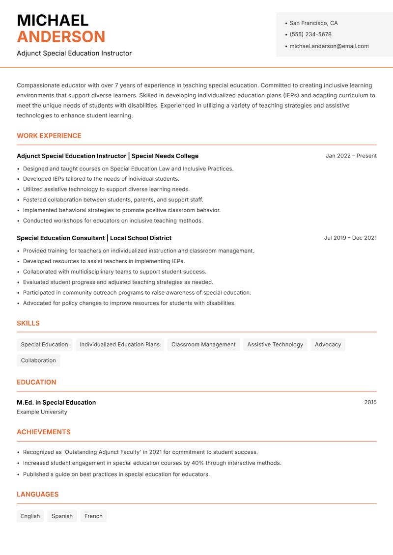 Adjunct Faculty Resume Template