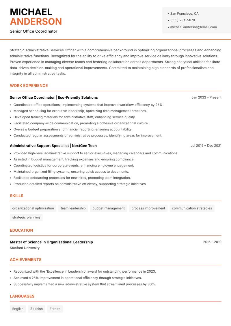 Administrative Services Officer Resume Template
