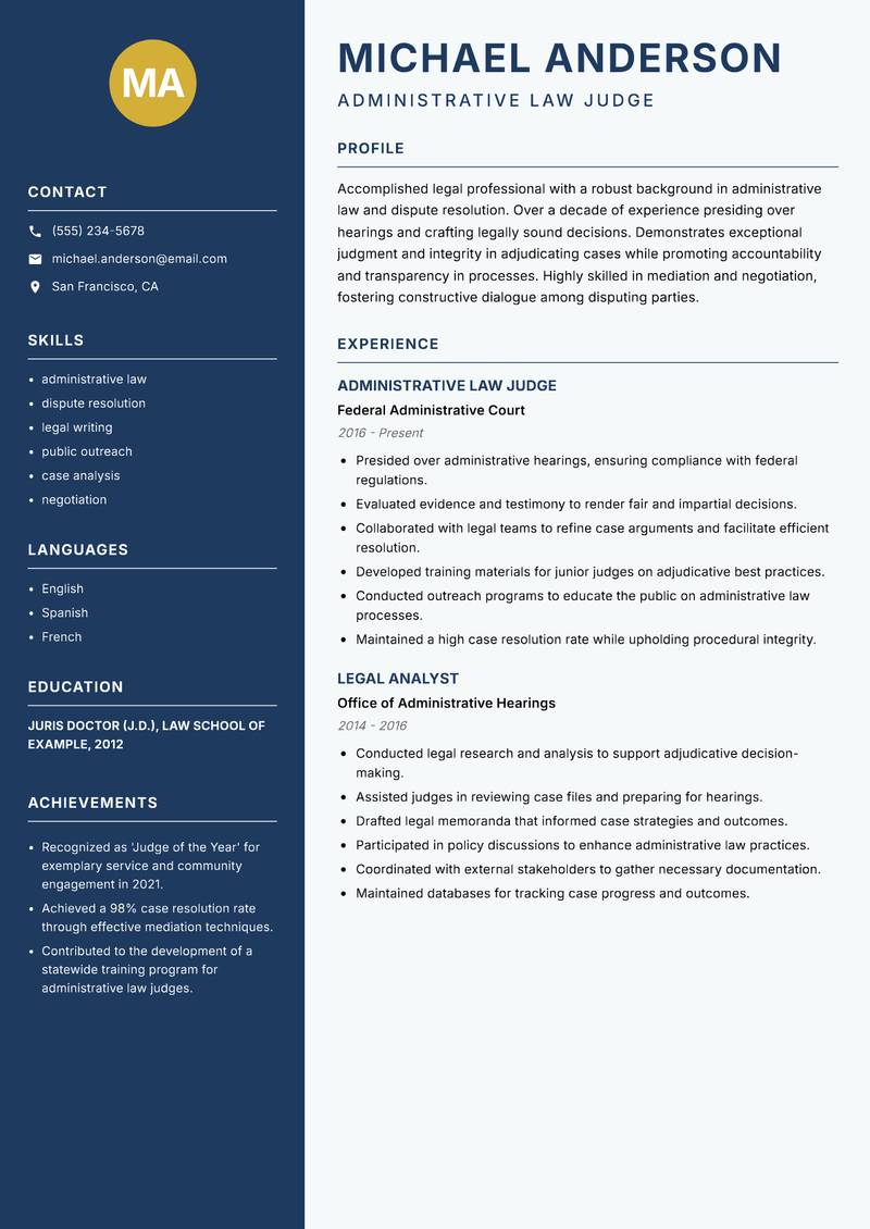 Administrative Tribunal Member Resume Preview Example