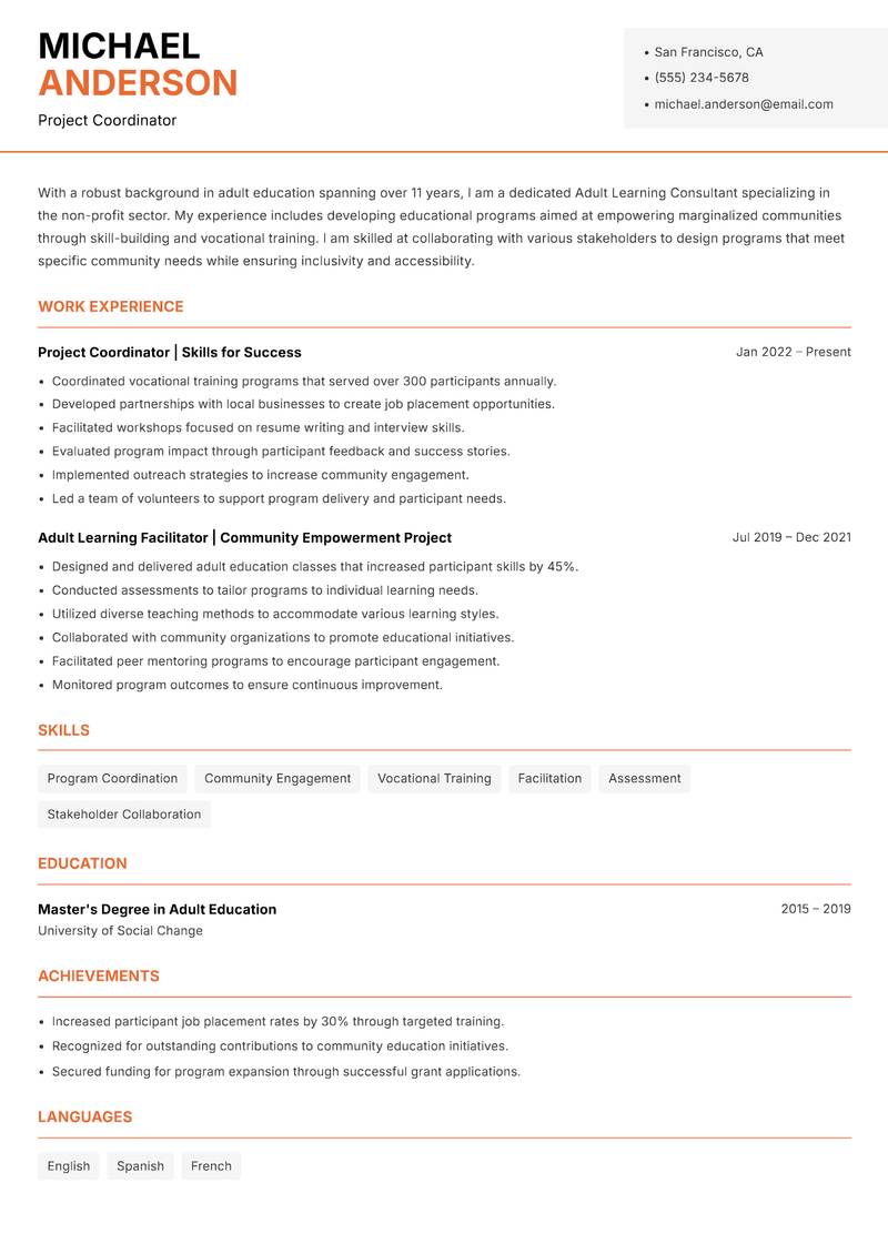 Adult Learning Consultant Resume Template