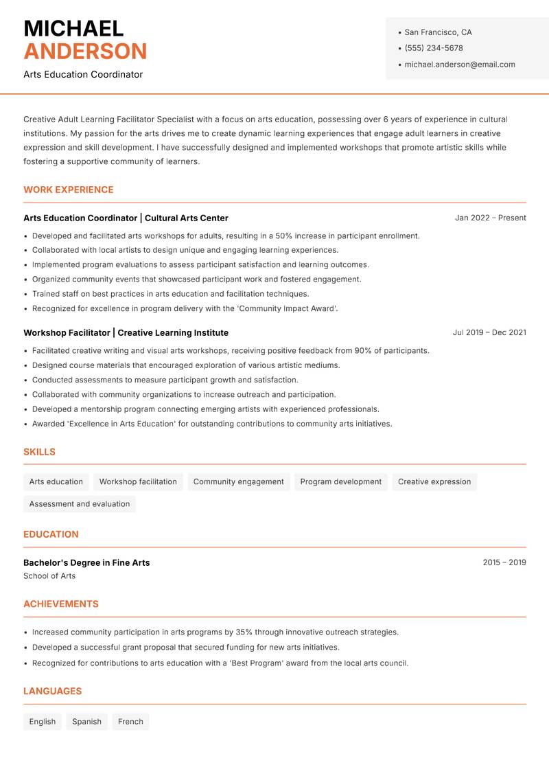 Adult Learning Facilitator Specialist Resume Template