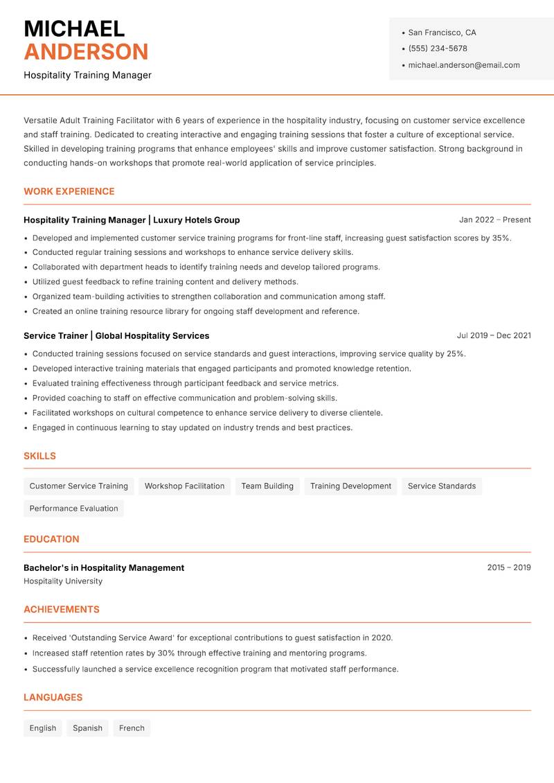 Adult Training Facilitator Resume Template