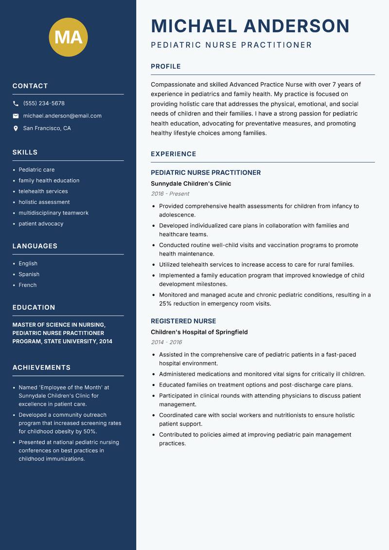 Advanced Practice Nurse Resume Preview Example