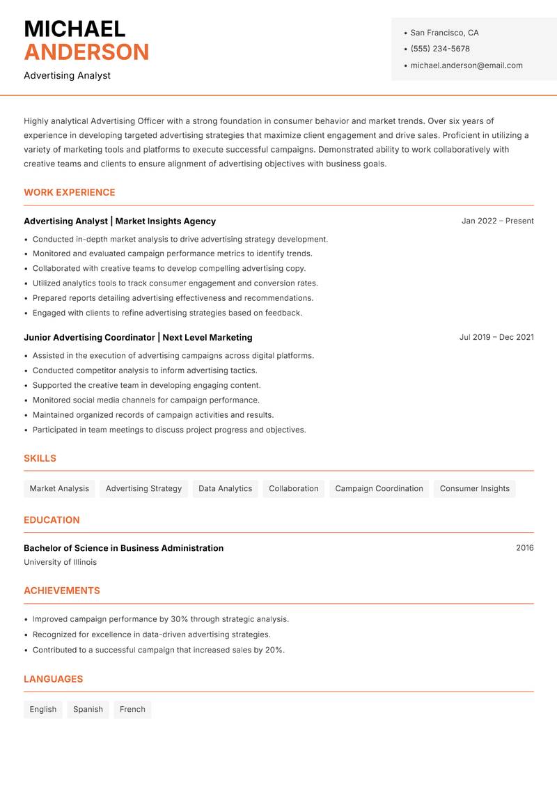 Advertising Officer Resume Template
