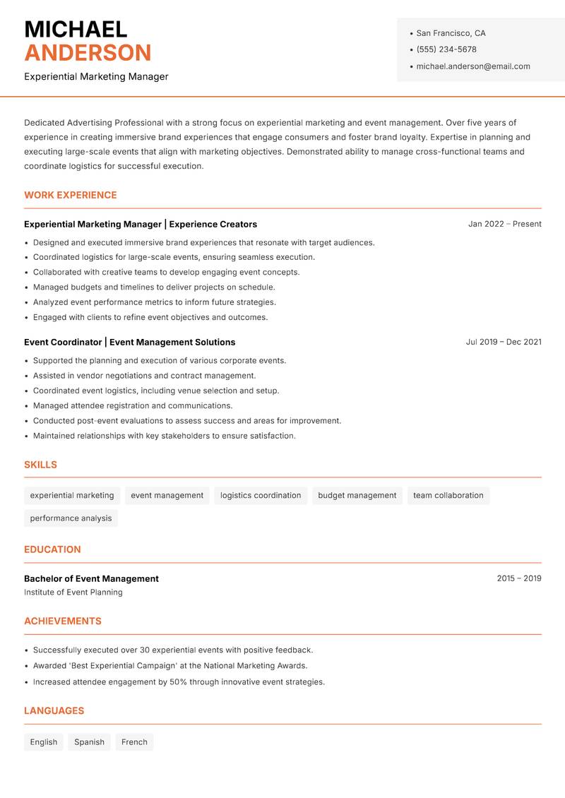 Advertising Professional Resume Template