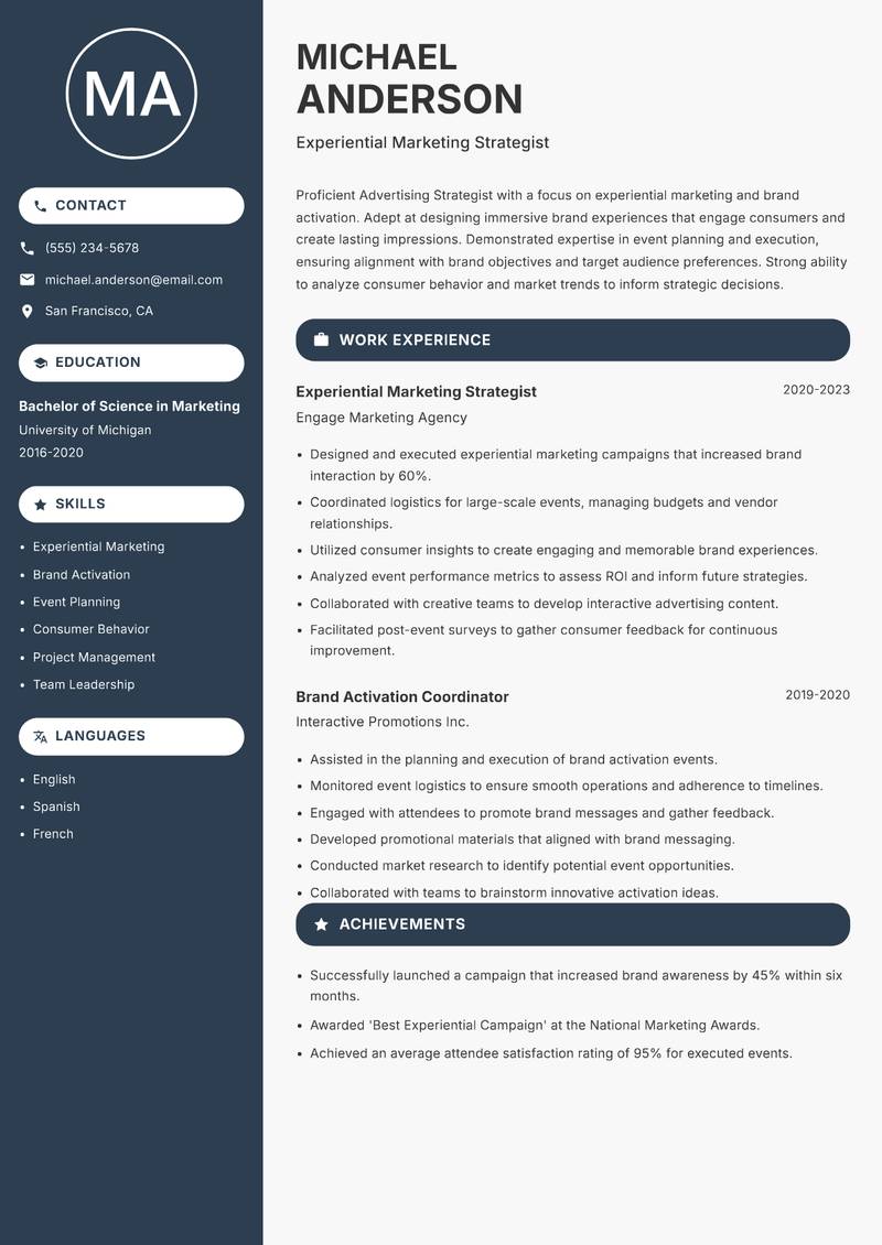 Advertising Strategist Resume Preview Example