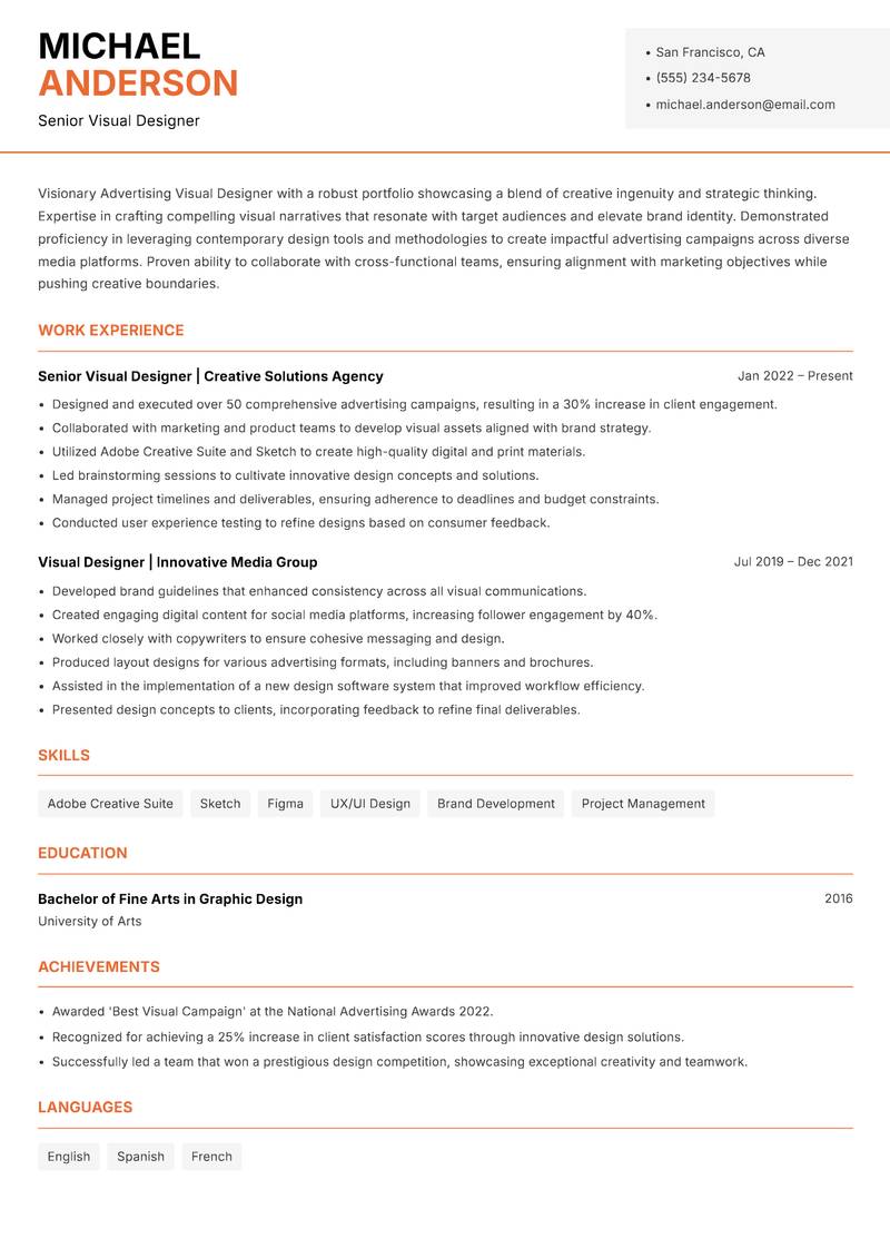 Advertising Visual Designer Resume Template