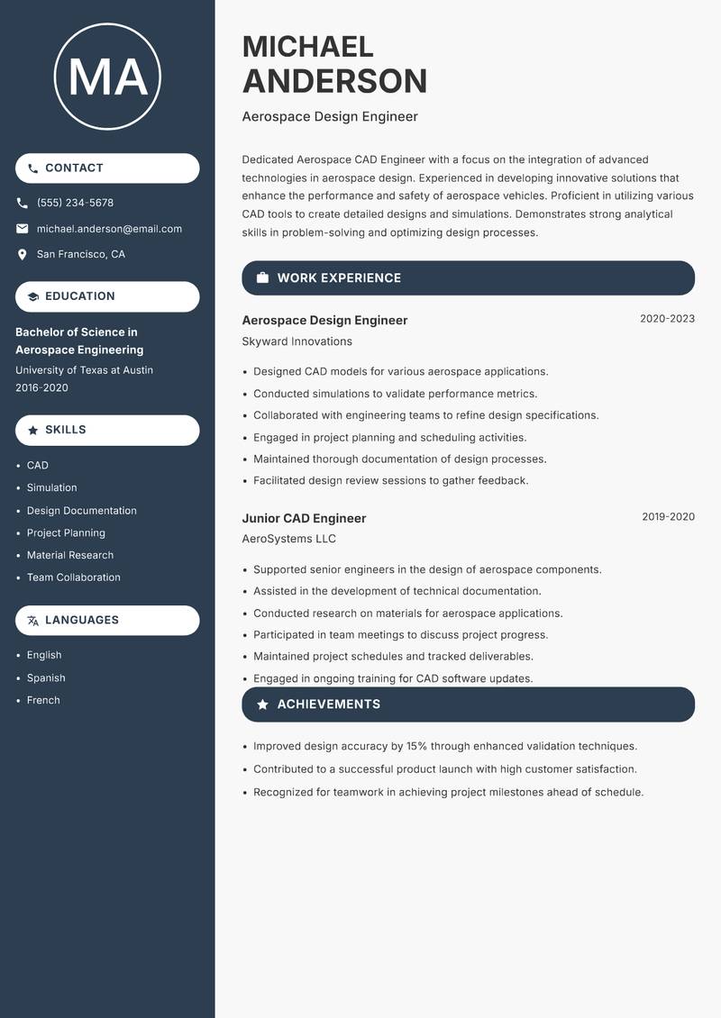 Aerospace CAD Engineer Resume Preview Example