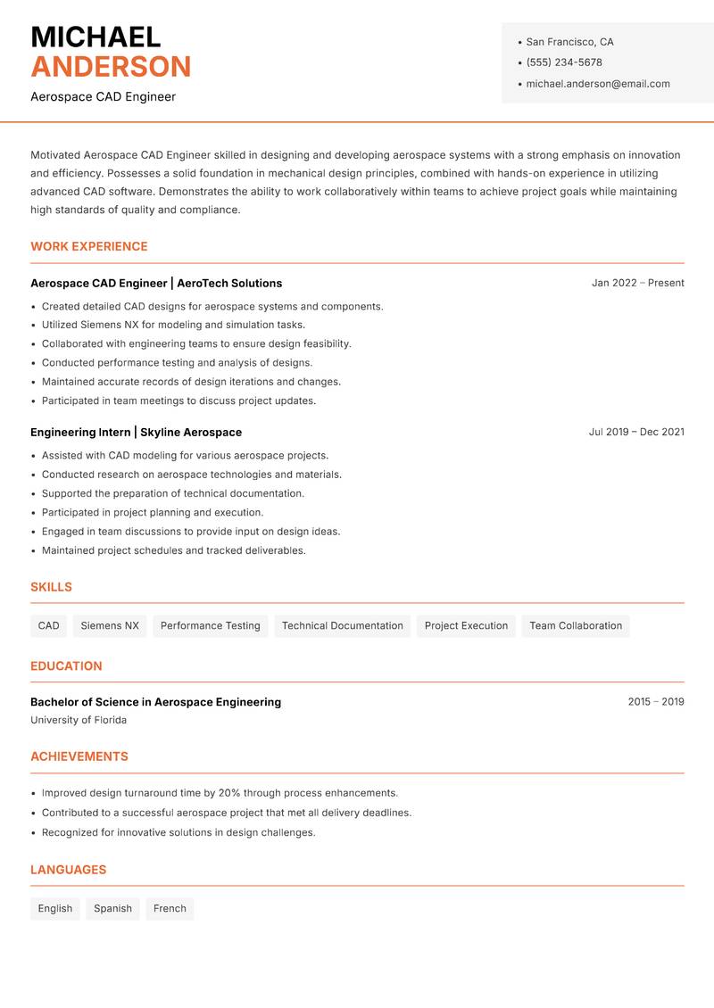 Aerospace CAD Engineer Resume Template