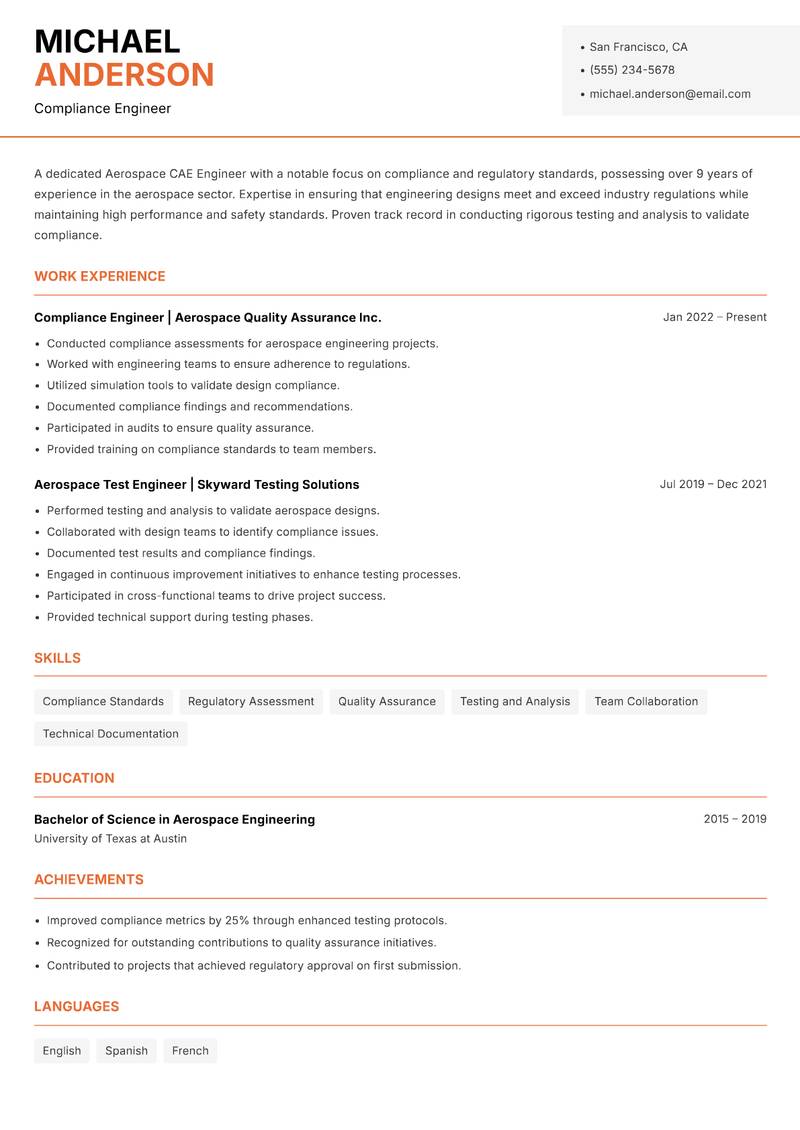 Aerospace CAE Engineer Resume Template