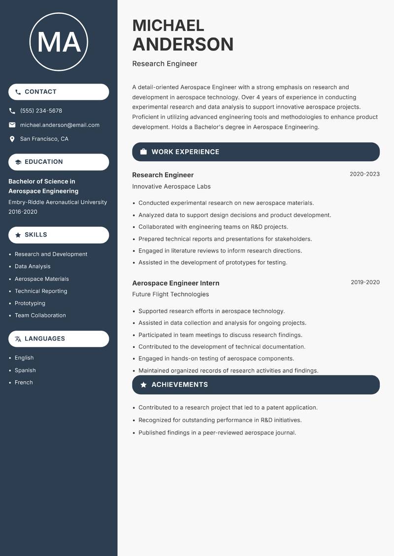 Aerospace Engineer Resume Preview Example