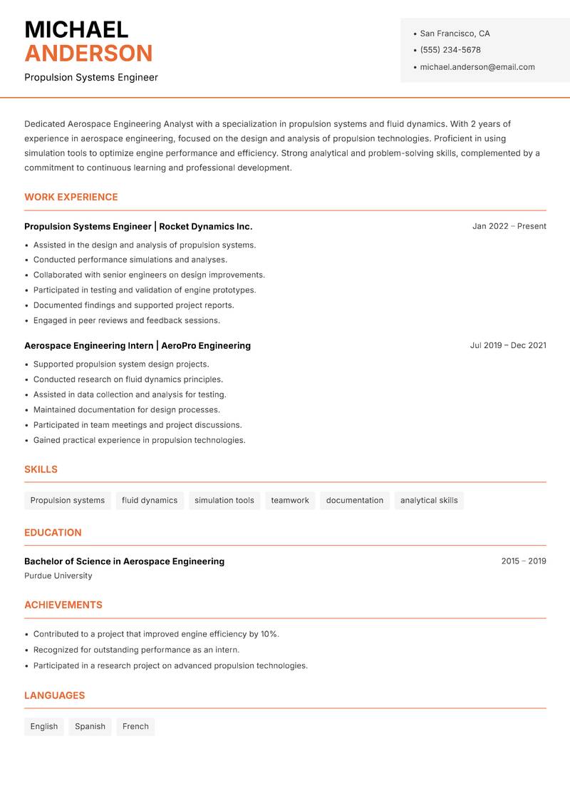 Aerospace Engineering Analyst Resume Template