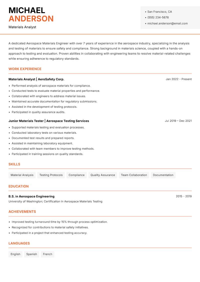 Aerospace Materials Engineer Resume Template