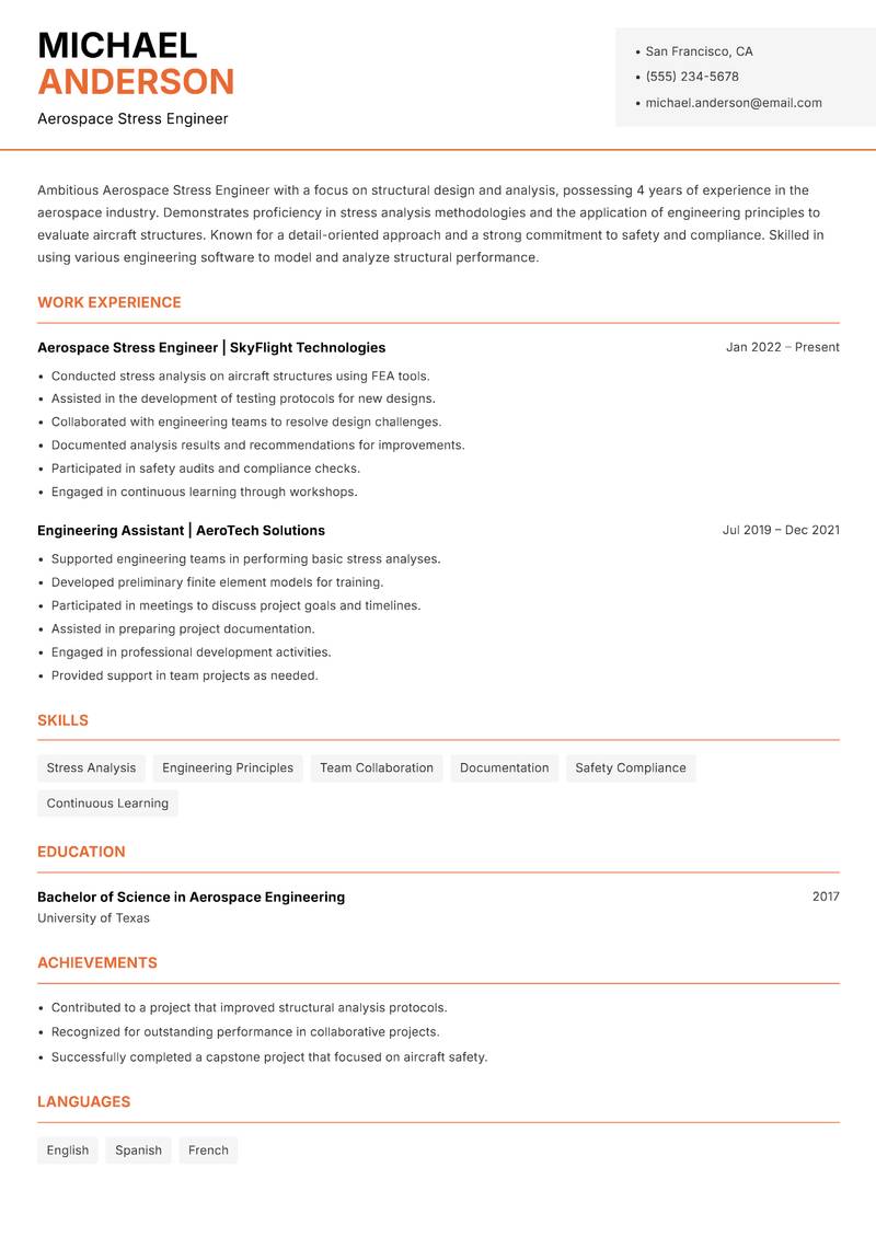 Aerospace Stress Engineer Resume Template