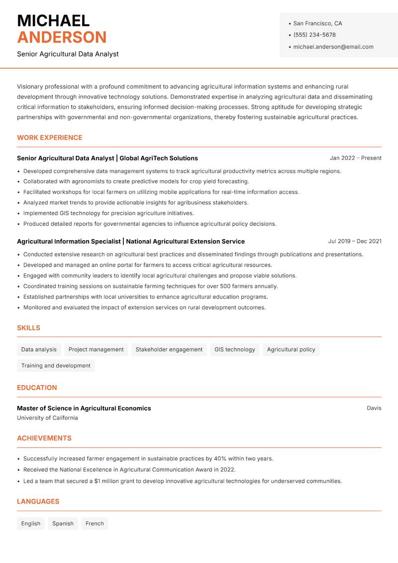 Agri Information Officer Resume Template