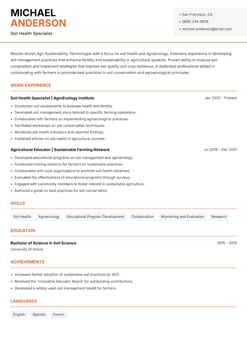 Agri Sustainability Technologist Resume Template