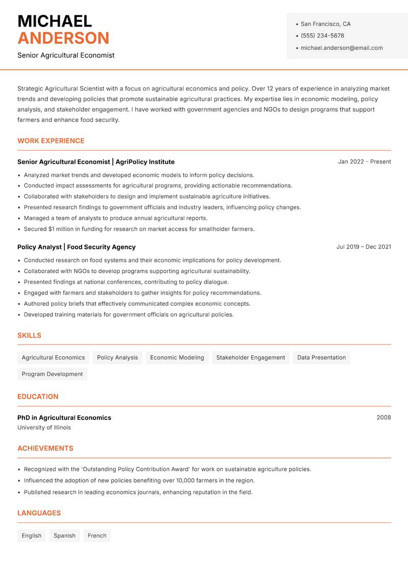 Agricultural Scientist Resume Template