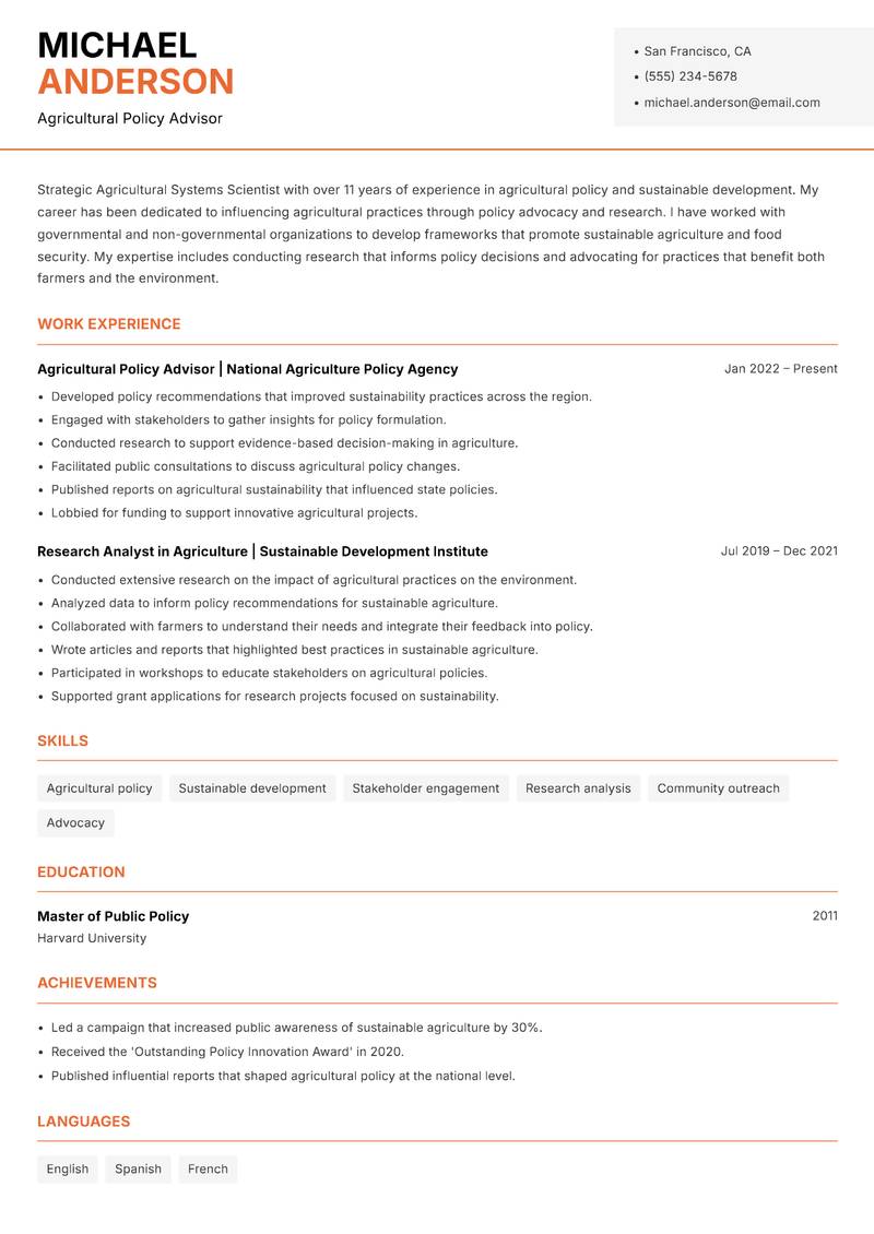 Agricultural Systems Scientist Resume Template