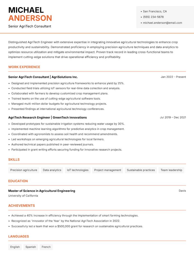 AgriTech Engineer Resume Template