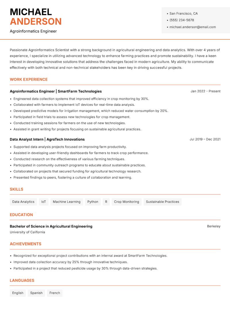 Agroinformatics Scientist Resume Template