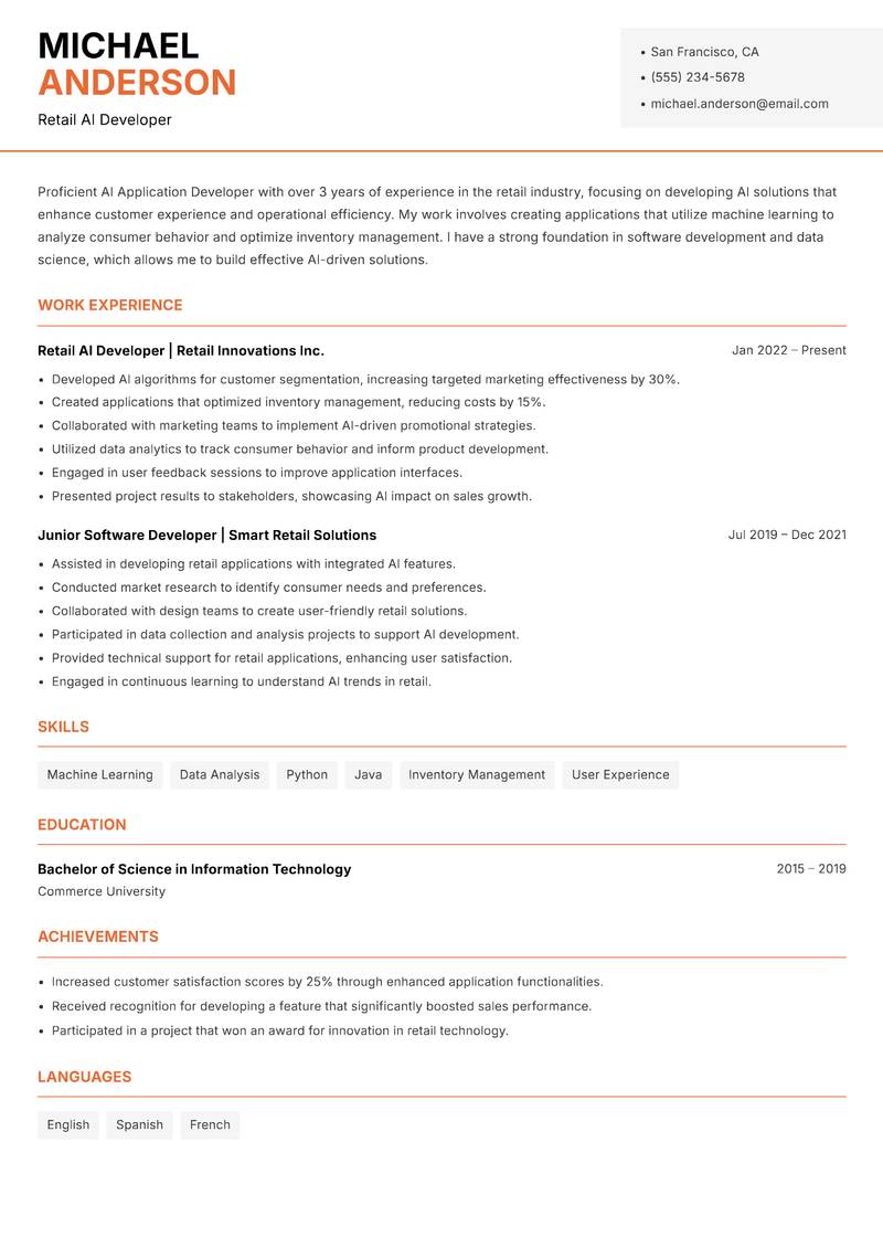 AI Application Developer Resume Template