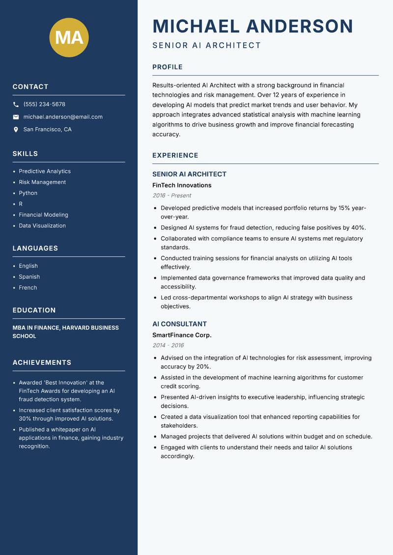 AI Architect Resume Preview Example