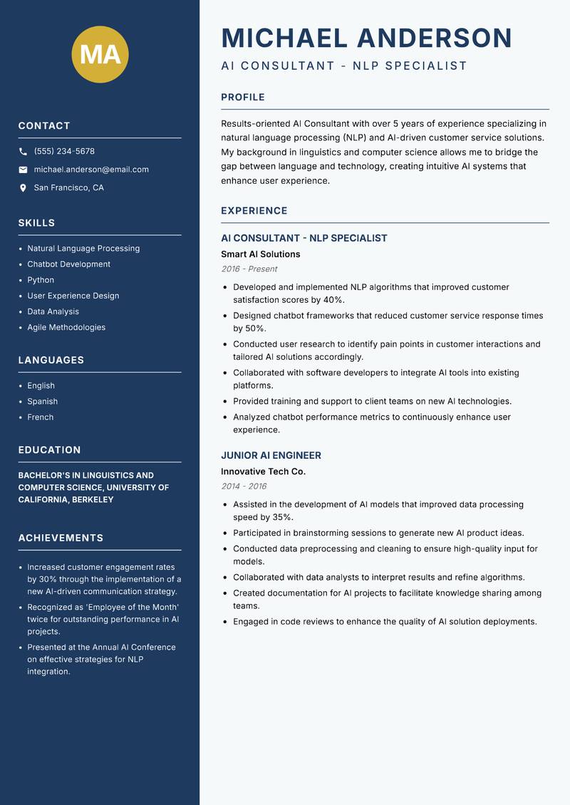 AI Consultant Resume Preview Example