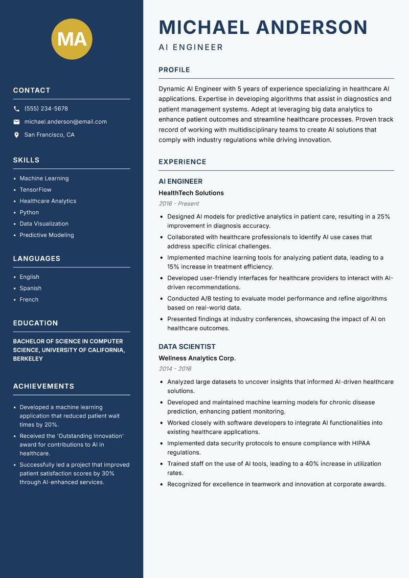 AI Engineer Resume Preview Example