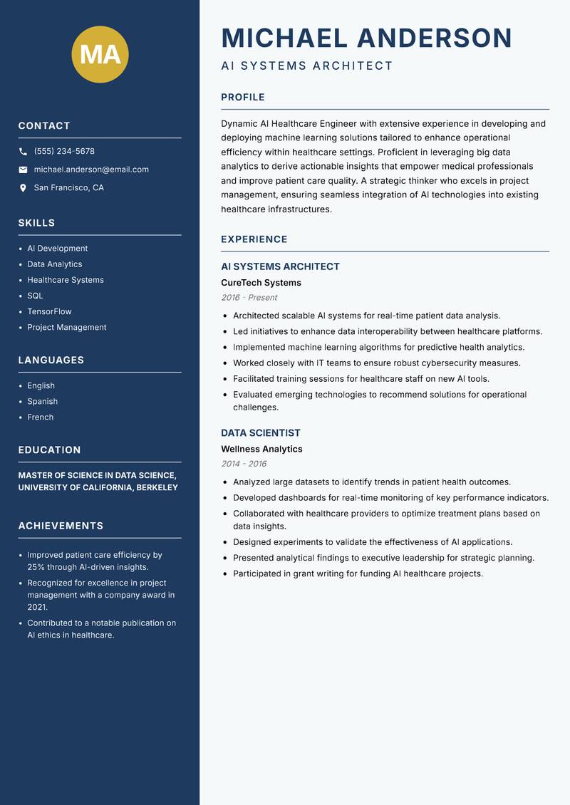 AI Healthcare Engineer Resume Preview Example