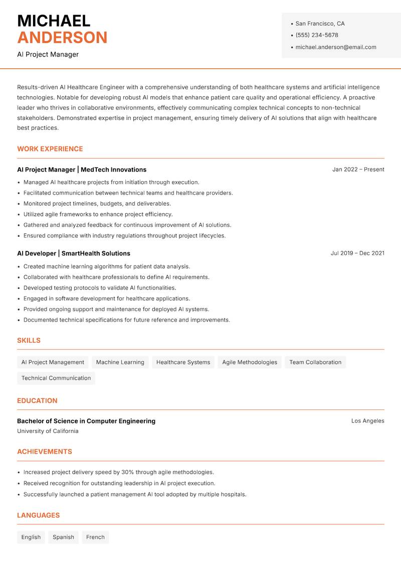 AI Healthcare Engineer Resume Template