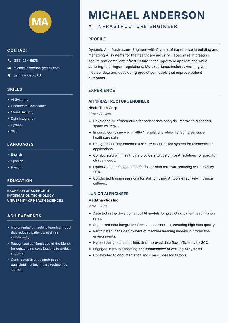 AI Infrastructure Engineer Resume Preview Example