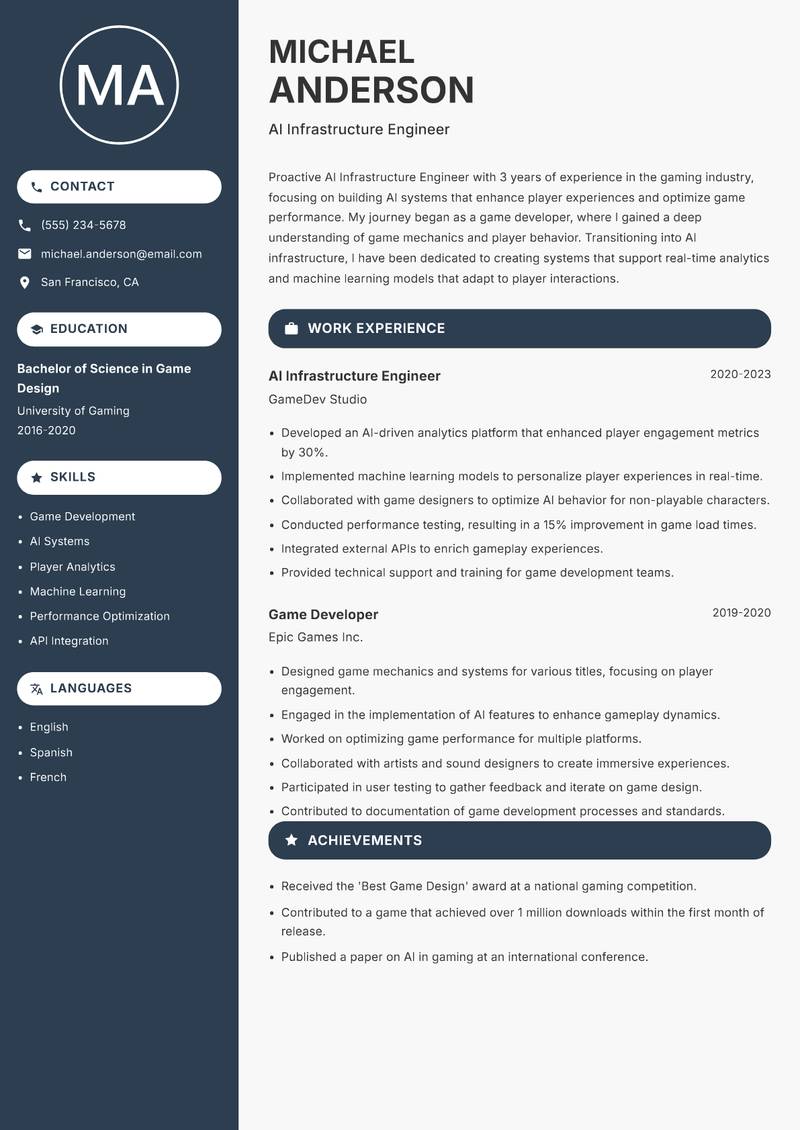 AI Infrastructure Engineer Resume Preview Example