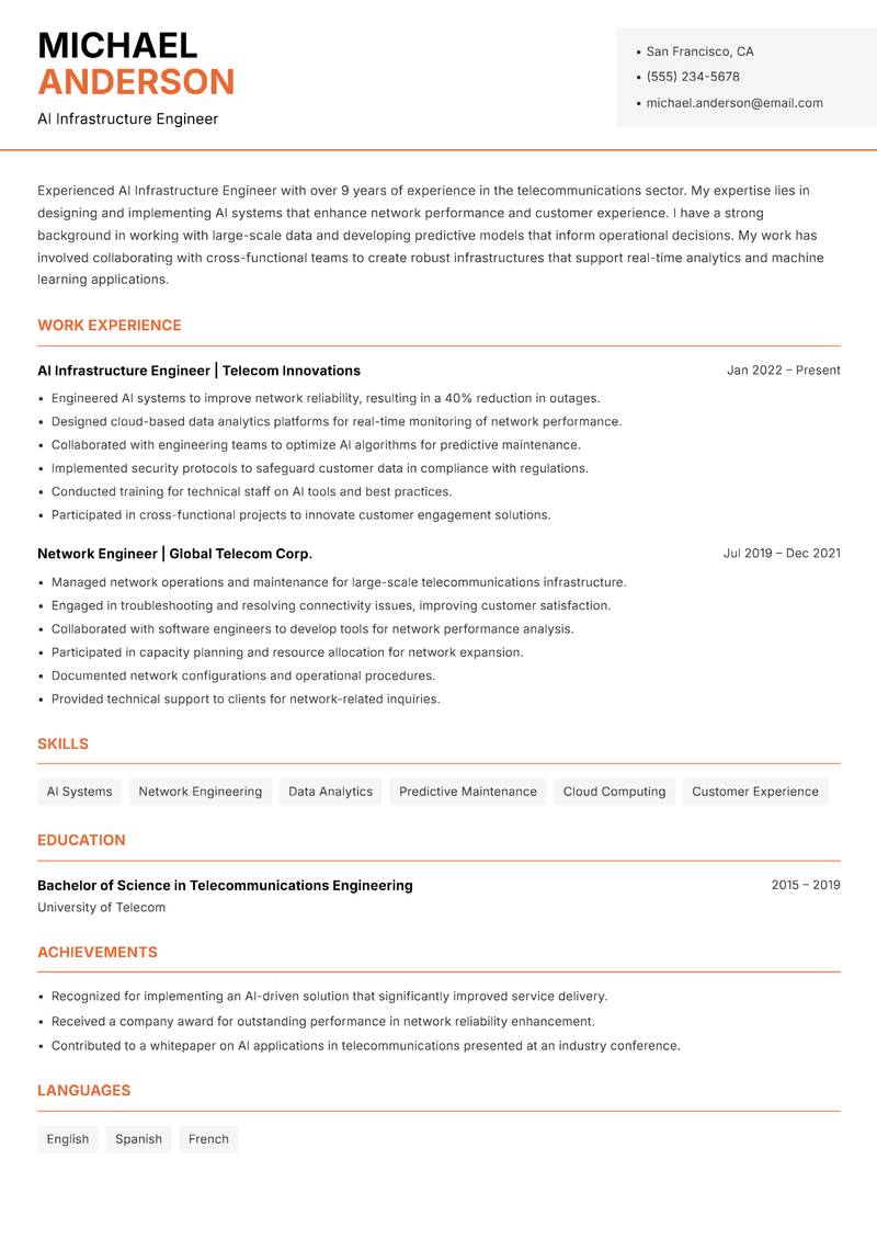 AI Infrastructure Engineer Resume Template