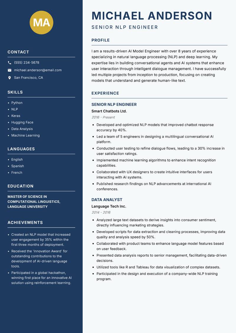 AI Model Engineer Resume Preview Example