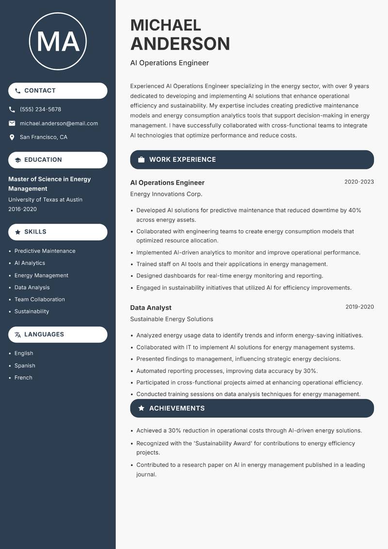 AI Operations Engineer Resume Preview Example