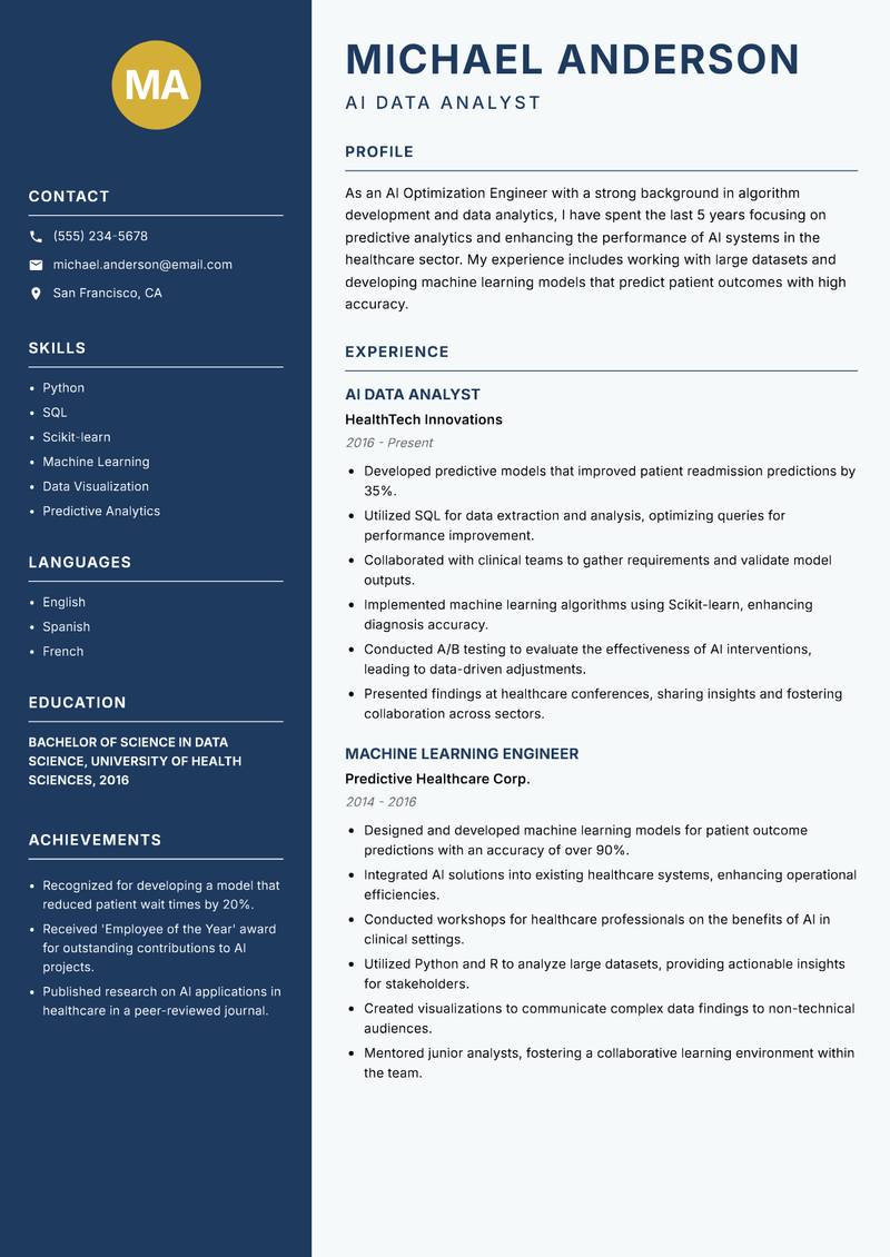 AI Optimization Engineer Resume Preview Example