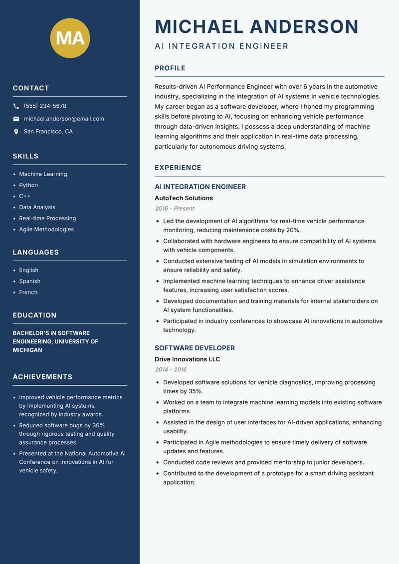AI Performance Engineer Resume Preview Example